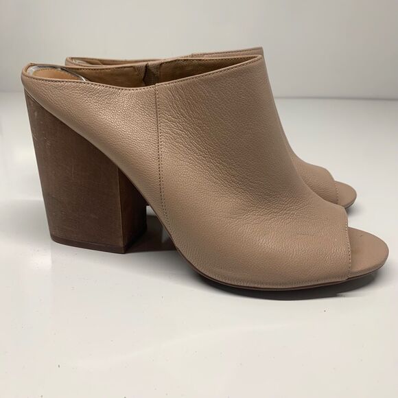 Linea Paolo Leather Block Heel Slide Mule Sandals Beige Womens Size 10M - Picture 1 of 11